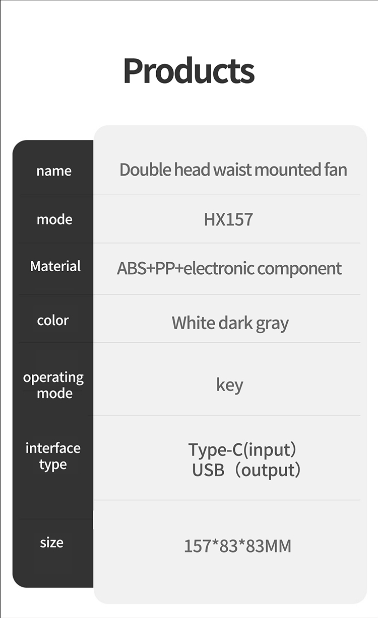 Cooling Waist Fan with light, HX157 double headed wrist hanging fan, HX157 Cooling Clip, HX157 Waist Fan, HX157 Rechargeable Fan, HX157 Fan with flashlight